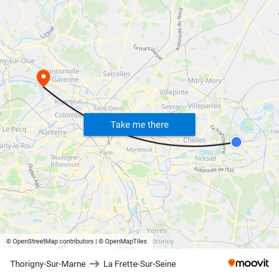 Thorigny-Sur-Marne to La Frette-Sur-Seine map