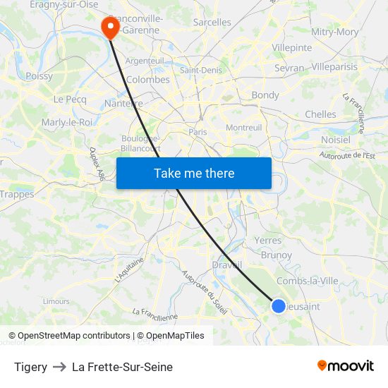 Tigery to La Frette-Sur-Seine map