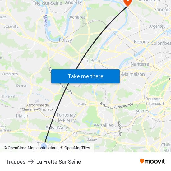 Trappes to La Frette-Sur-Seine map