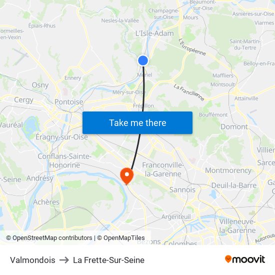 Valmondois to La Frette-Sur-Seine map