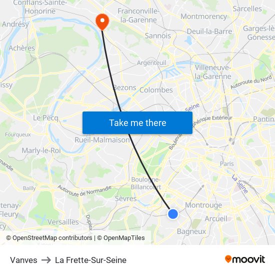 Vanves to La Frette-Sur-Seine map