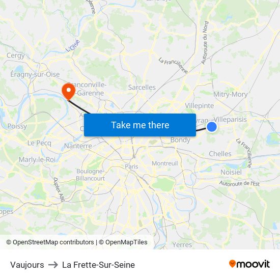 Vaujours to La Frette-Sur-Seine map
