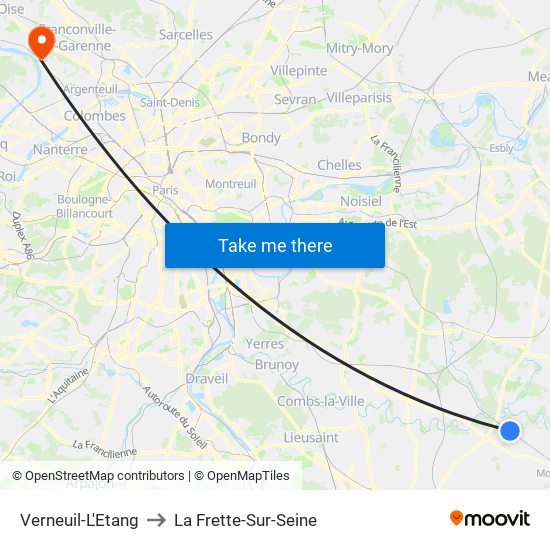 Verneuil-L'Etang to La Frette-Sur-Seine map