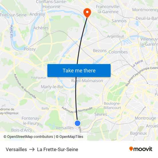 Versailles to La Frette-Sur-Seine map