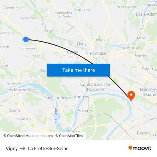 Vigny to La Frette-Sur-Seine map