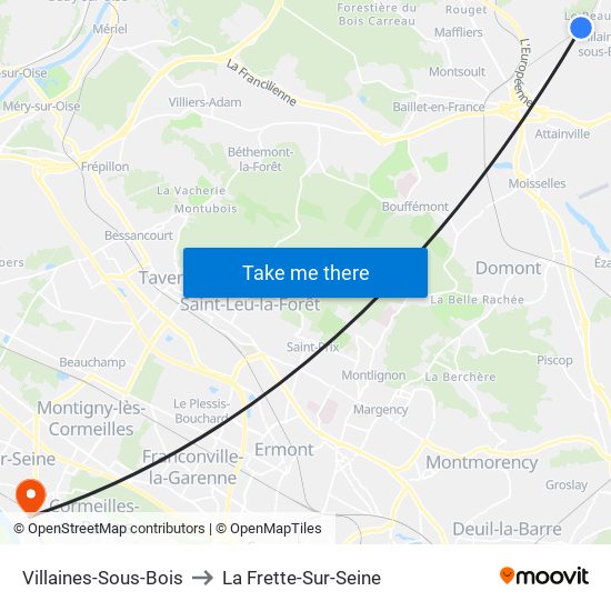 Villaines-Sous-Bois to La Frette-Sur-Seine map