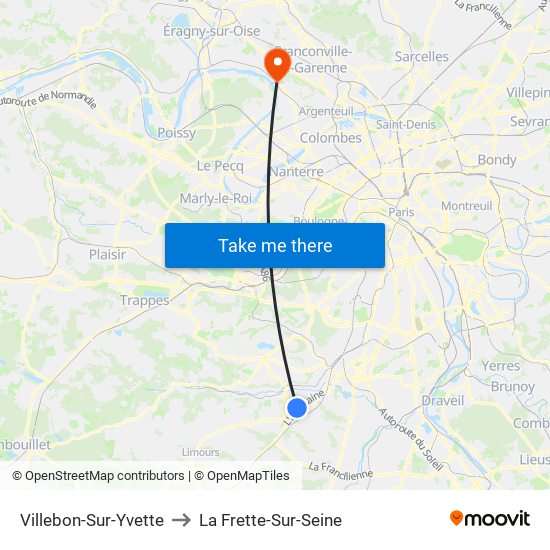 Villebon-Sur-Yvette to La Frette-Sur-Seine map