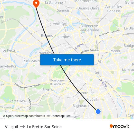 Villejuif to La Frette-Sur-Seine map