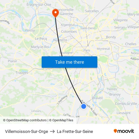Villemoisson-Sur-Orge to La Frette-Sur-Seine map