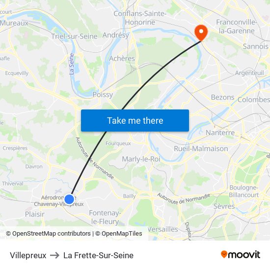 Villepreux to La Frette-Sur-Seine map