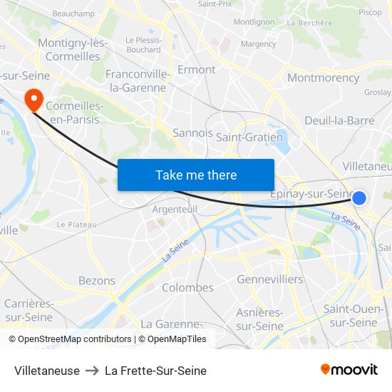 Villetaneuse to La Frette-Sur-Seine map