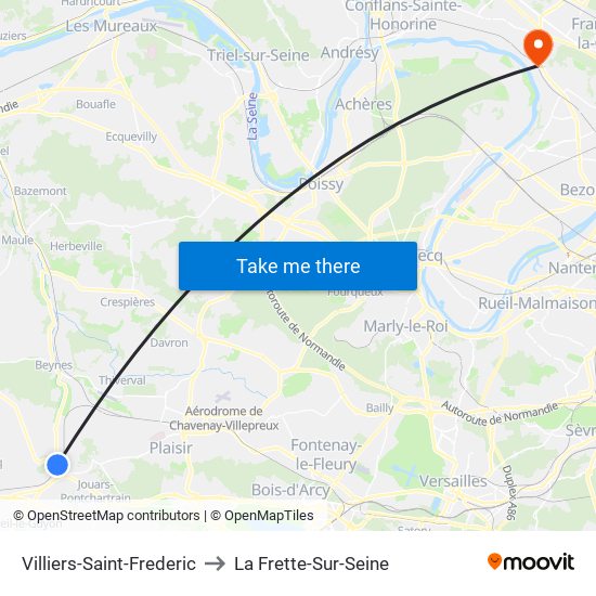 Villiers-Saint-Frederic to La Frette-Sur-Seine map