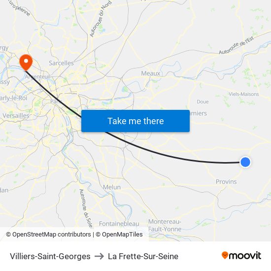 Villiers-Saint-Georges to La Frette-Sur-Seine map