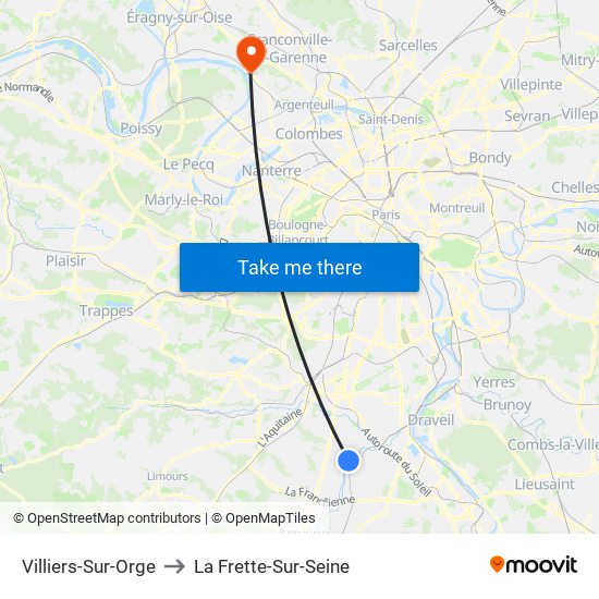 Villiers-Sur-Orge to La Frette-Sur-Seine map