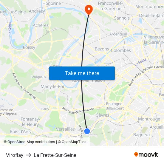 Viroflay to La Frette-Sur-Seine map