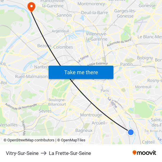 Vitry-Sur-Seine to La Frette-Sur-Seine map