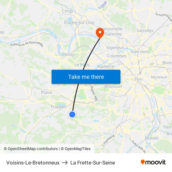 Voisins-Le-Bretonneux to La Frette-Sur-Seine map