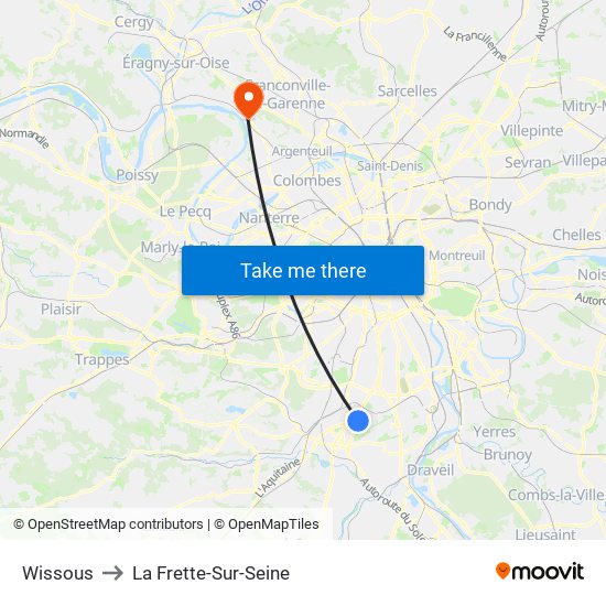 Wissous to La Frette-Sur-Seine map