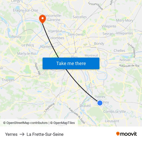 Yerres to La Frette-Sur-Seine map