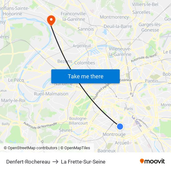 Denfert-Rochereau to La Frette-Sur-Seine map