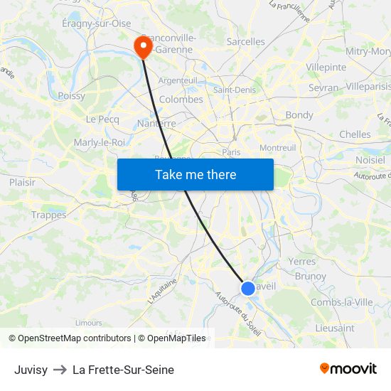 Juvisy to La Frette-Sur-Seine map