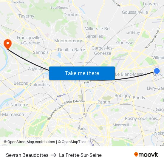 Sevran Beaudottes to La Frette-Sur-Seine map