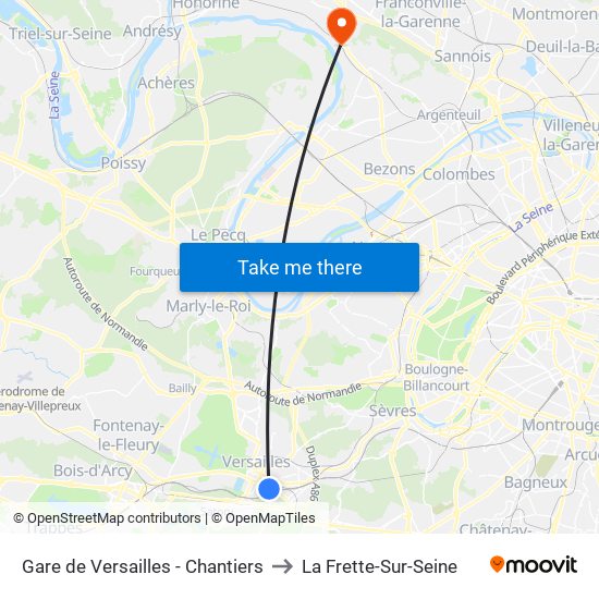 Gare de Versailles - Chantiers to La Frette-Sur-Seine map