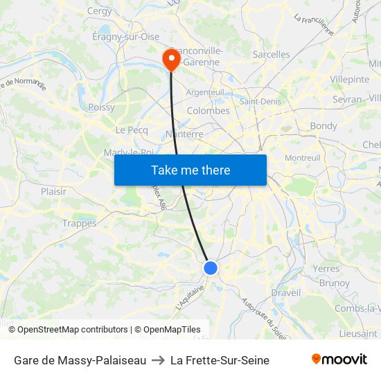 Gare de Massy-Palaiseau to La Frette-Sur-Seine map