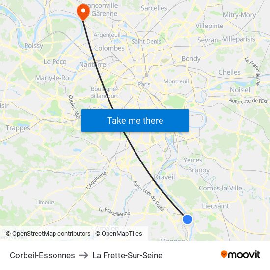 Corbeil-Essonnes to La Frette-Sur-Seine map