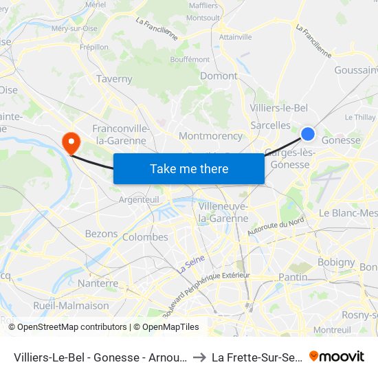 Villiers-Le-Bel - Gonesse - Arnouville to La Frette-Sur-Seine map