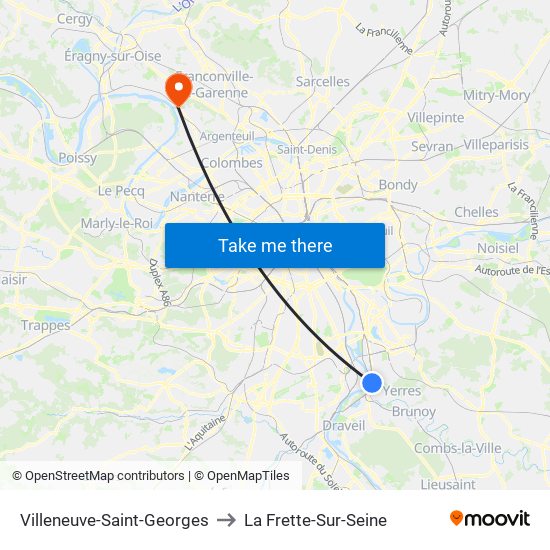 Villeneuve-Saint-Georges to La Frette-Sur-Seine map