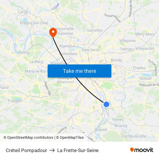 Créteil Pompadour to La Frette-Sur-Seine map