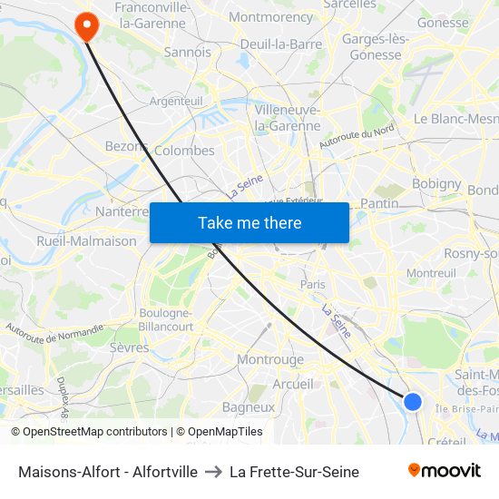 Maisons-Alfort - Alfortville to La Frette-Sur-Seine map