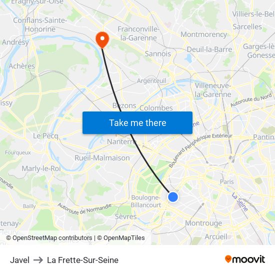 Javel to La Frette-Sur-Seine map