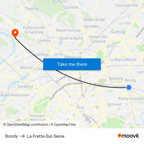 Bondy to La Frette-Sur-Seine map