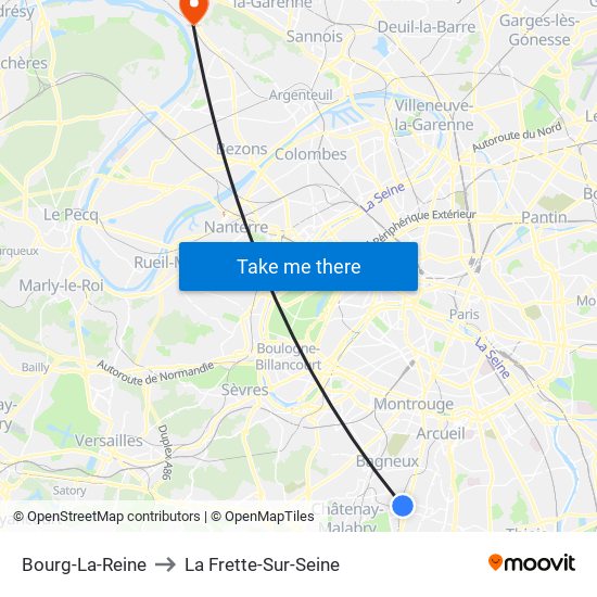 Bourg-La-Reine to La Frette-Sur-Seine map