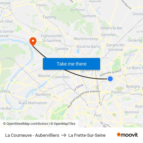 La Courneuve - Aubervilliers to La Frette-Sur-Seine map