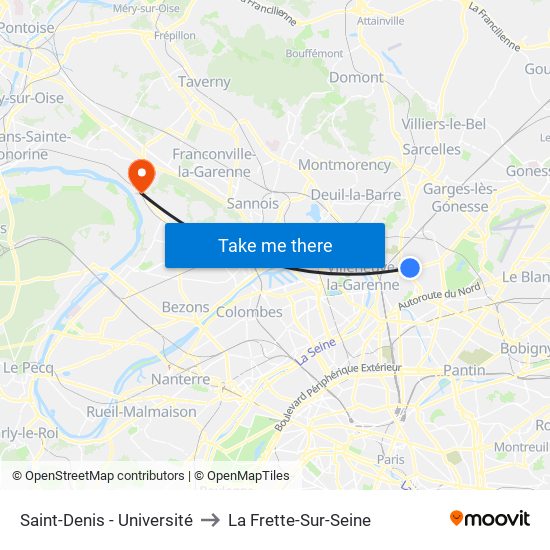 Saint-Denis - Université to La Frette-Sur-Seine map