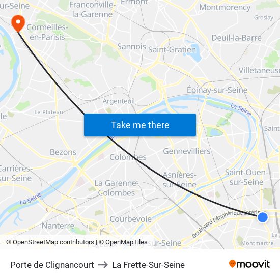Porte de Clignancourt to La Frette-Sur-Seine map