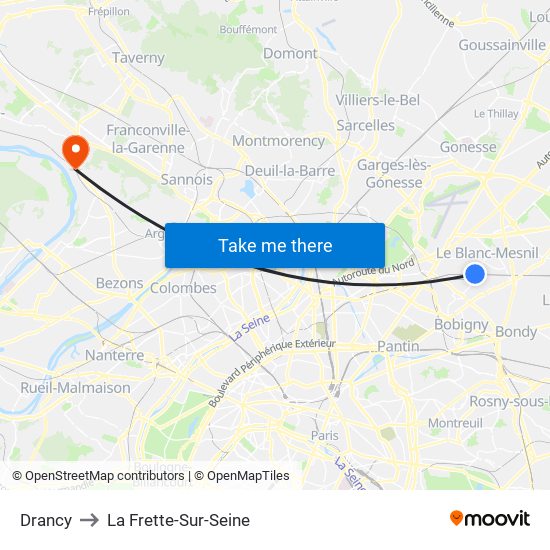 Drancy to La Frette-Sur-Seine map