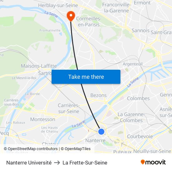 Nanterre Université to La Frette-Sur-Seine map