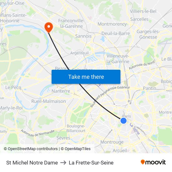 St Michel Notre Dame to La Frette-Sur-Seine map