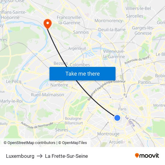 Luxembourg to La Frette-Sur-Seine map