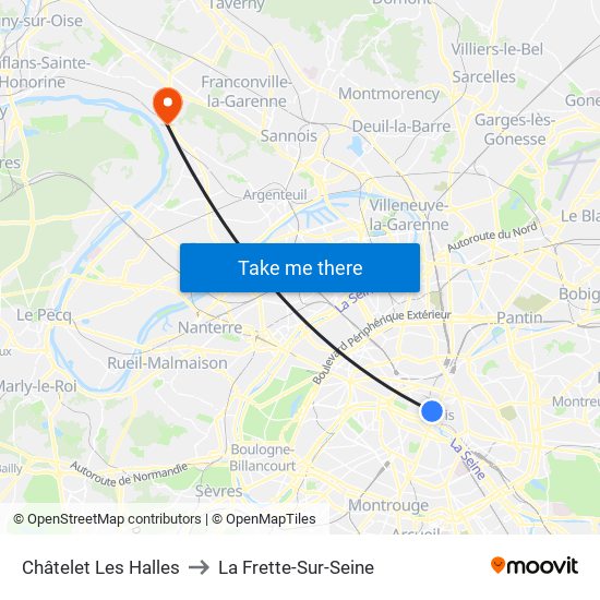 Châtelet Les Halles to La Frette-Sur-Seine map