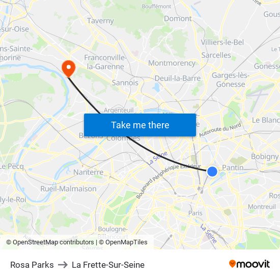 Rosa Parks to La Frette-Sur-Seine map