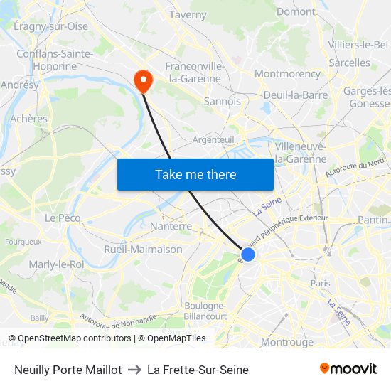Neuilly Porte Maillot to La Frette-Sur-Seine map