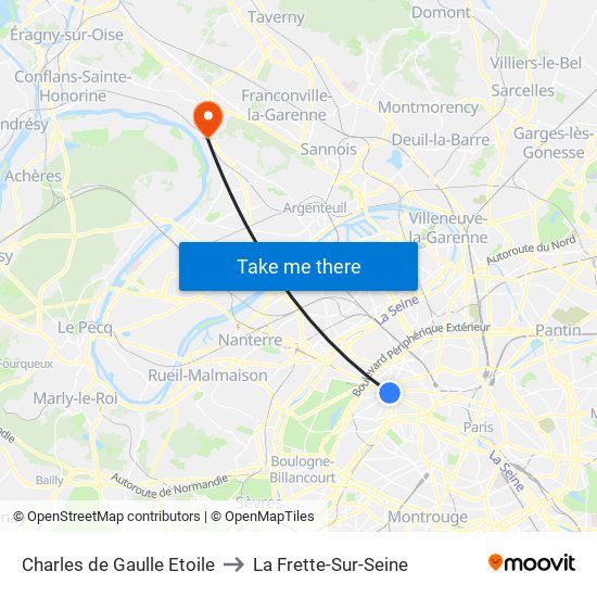 Charles de Gaulle Etoile to La Frette-Sur-Seine map