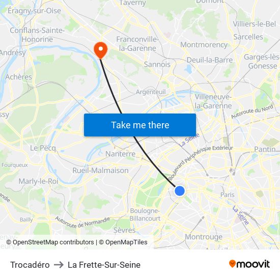 Trocadéro to La Frette-Sur-Seine map