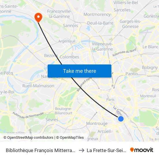 Bibliothèque François Mitterrand to La Frette-Sur-Seine map