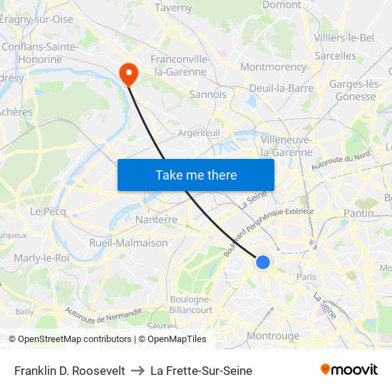 Franklin D. Roosevelt to La Frette-Sur-Seine map